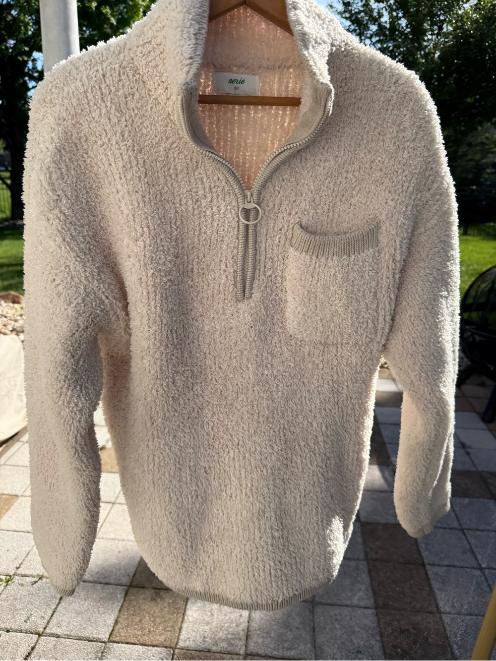 aerie Women’s Cream Sherpa Half-Zip Pullover Sweater